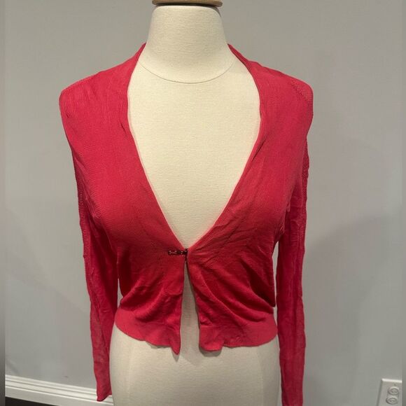 Elie Tahari Capri American Rose Silk Knit Cropped Cardigan size medium - Picture 1 of 5